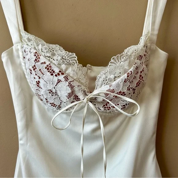 chinese dress ladies ADRIANA IVORY SATIN AND LACE MINI DRESS – Dress Rentals by Neish main image 1